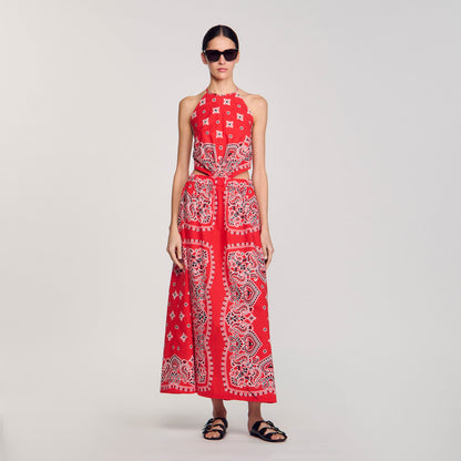 Sandro Bandana-print maxi dress Red / White