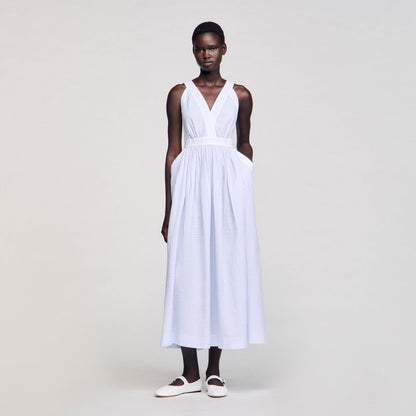 Sandro Maxi striped dress Ciel / Blanc