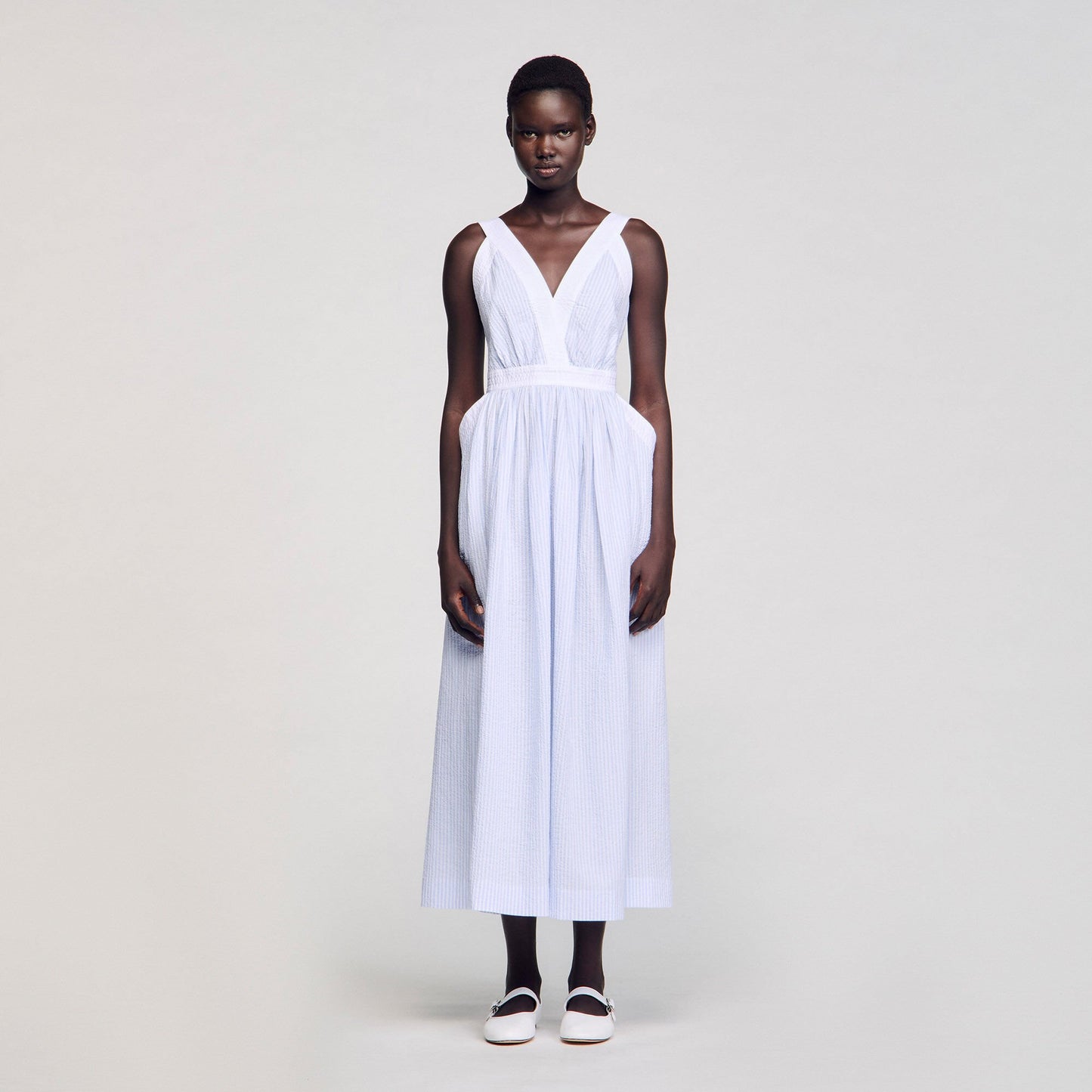 Sandro Maxi striped dress Ciel / Blanc