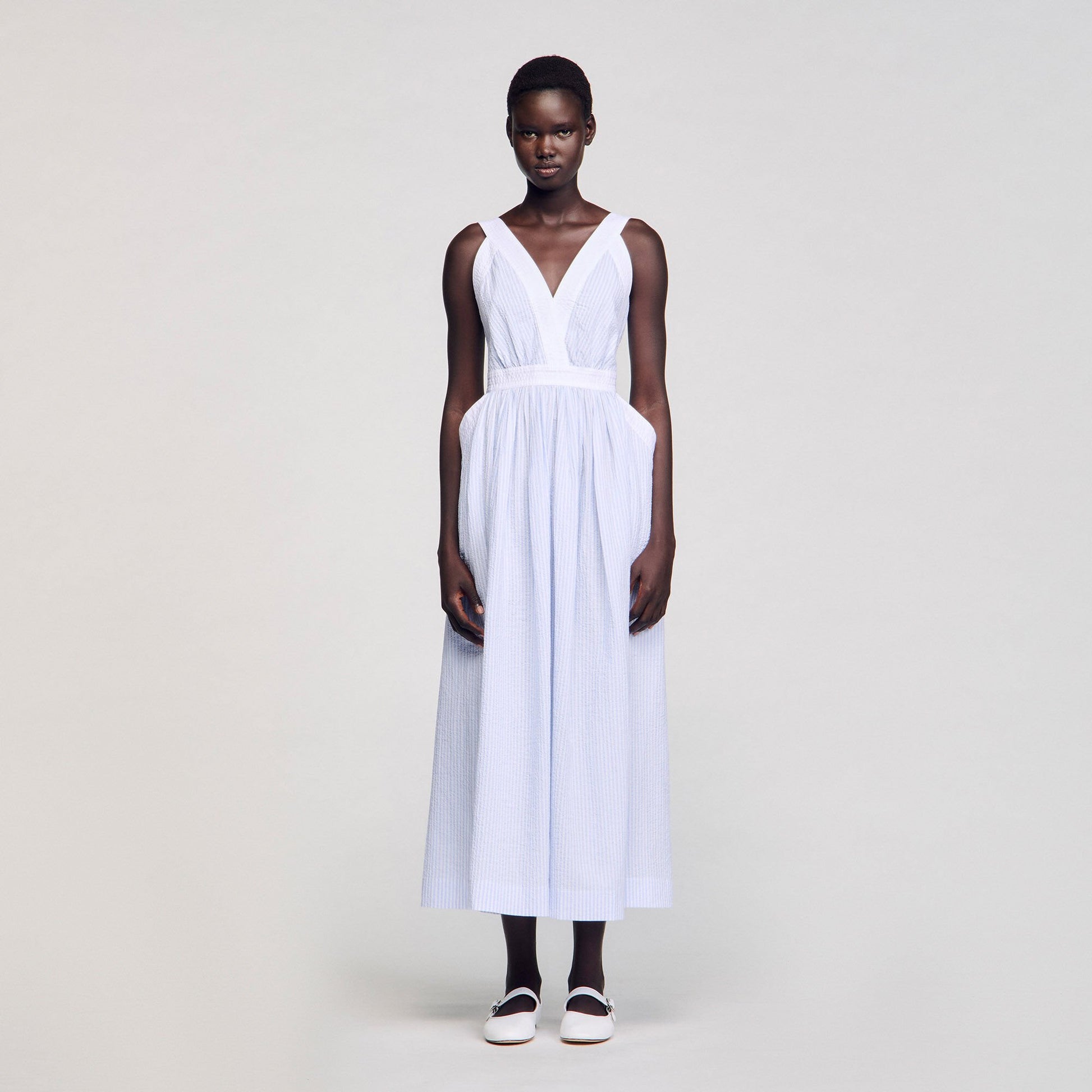 Sandro Maxi striped dress Ciel / Blanc