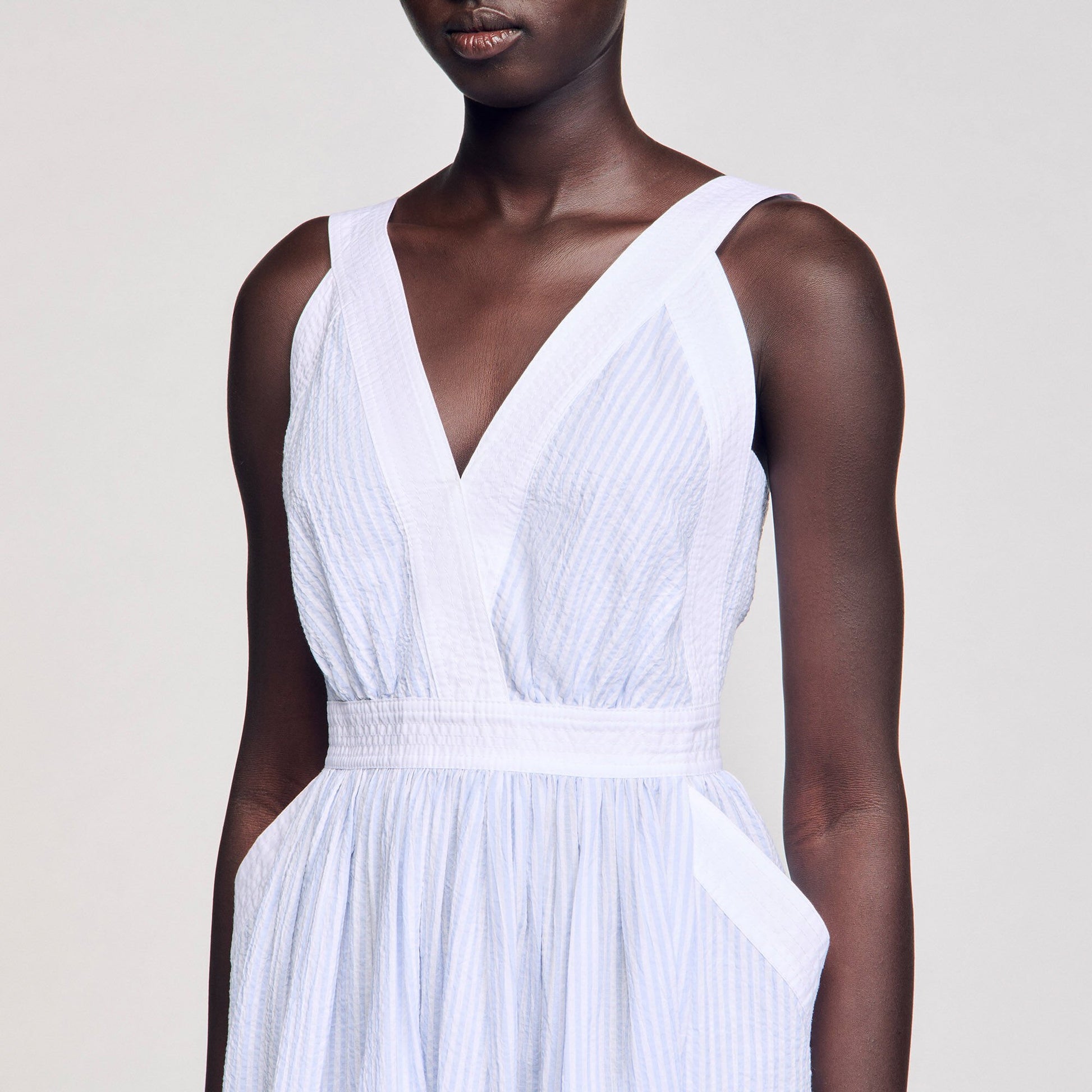 Sandro Maxi striped dress Ciel / Blanc