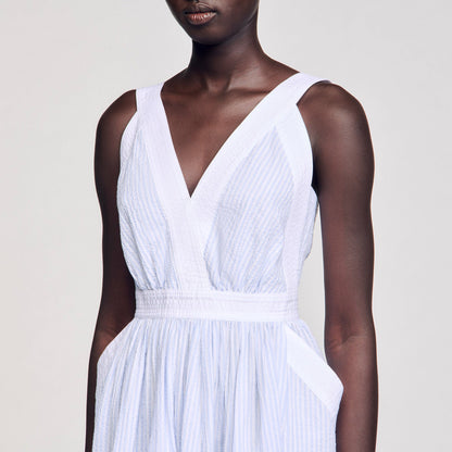 Sandro Maxi striped dress Ciel / Blanc