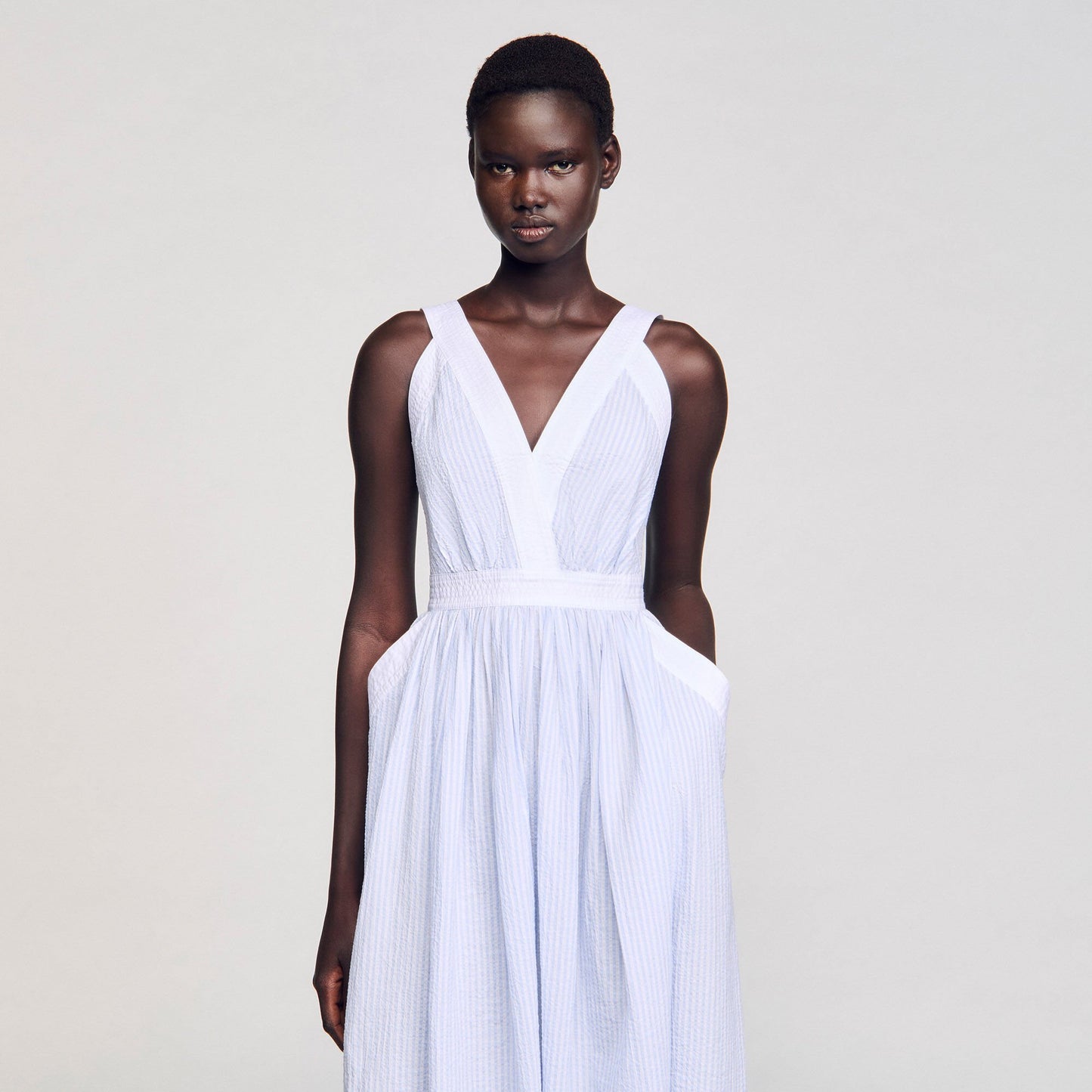 Sandro Maxi striped dress Ciel / Blanc