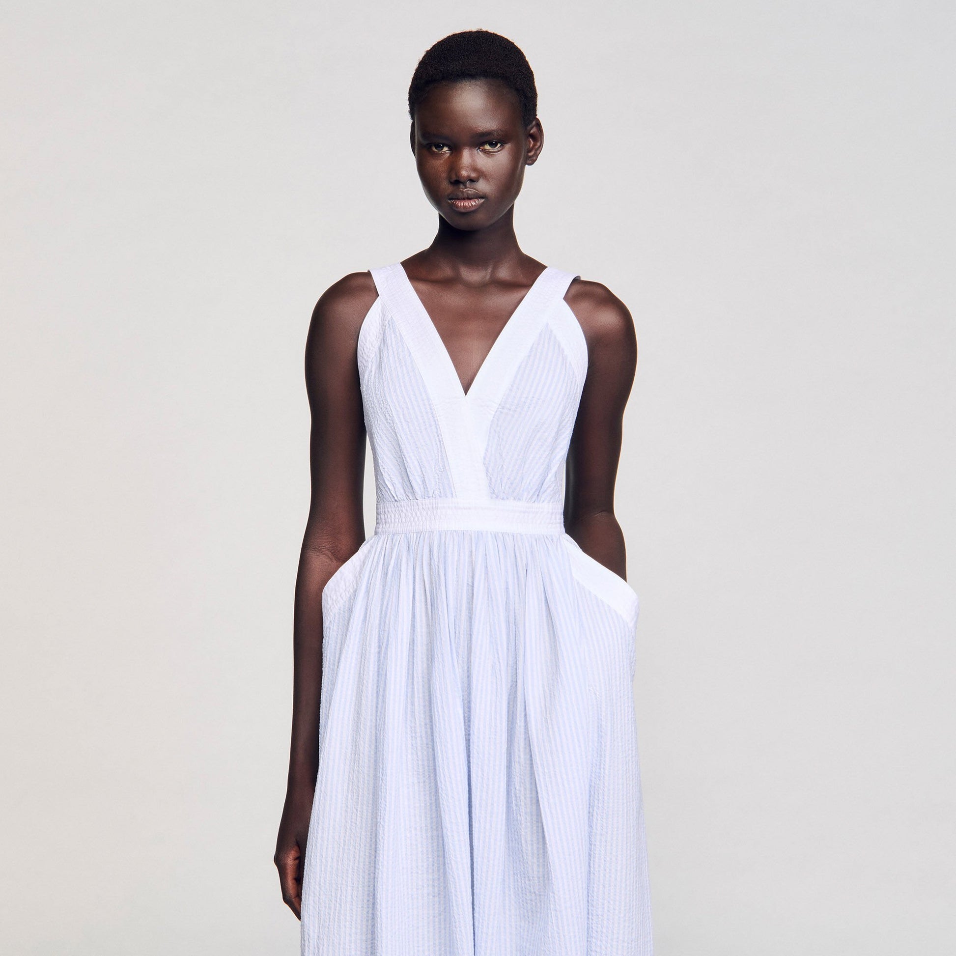 Sandro Maxi striped dress Ciel / Blanc