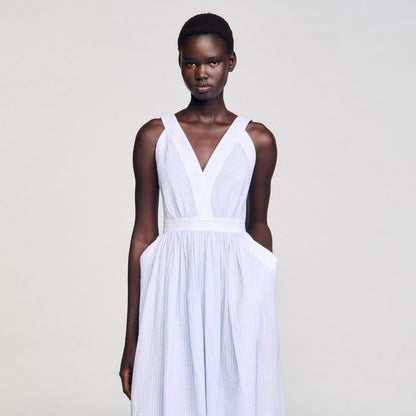 Sandro Maxi striped dress Ciel / Blanc