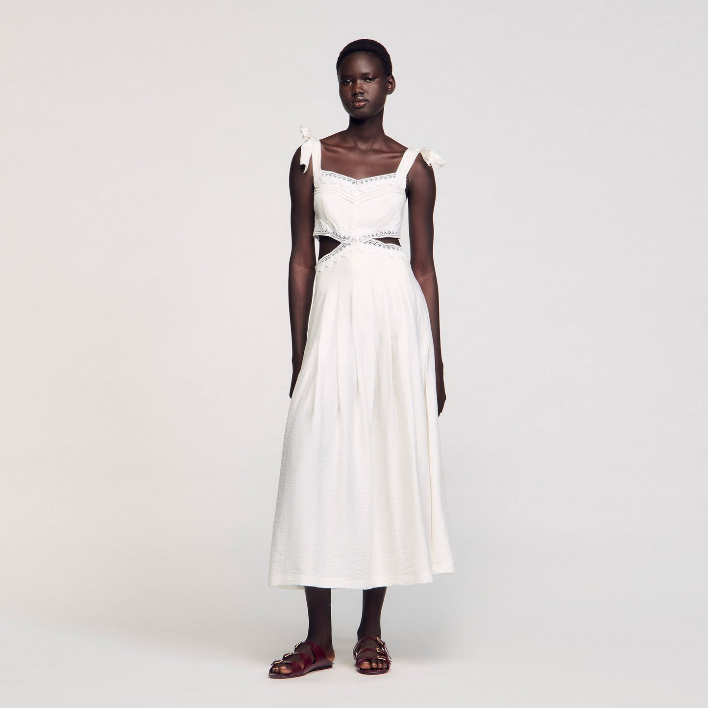 Sandro Lace trim maxi dress White