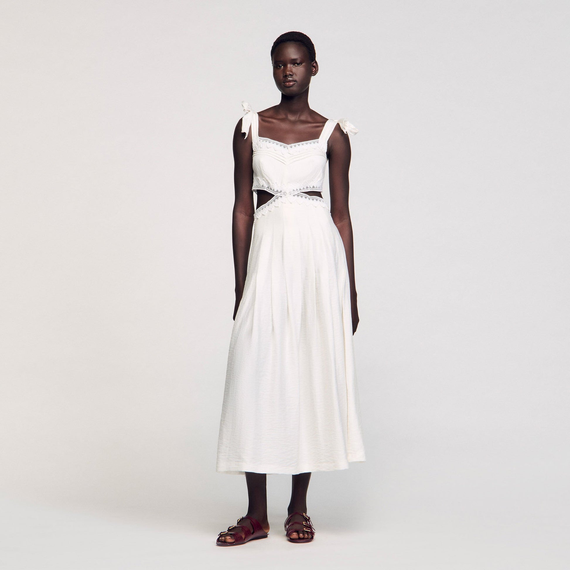 Sandro Lace trim maxi dress White