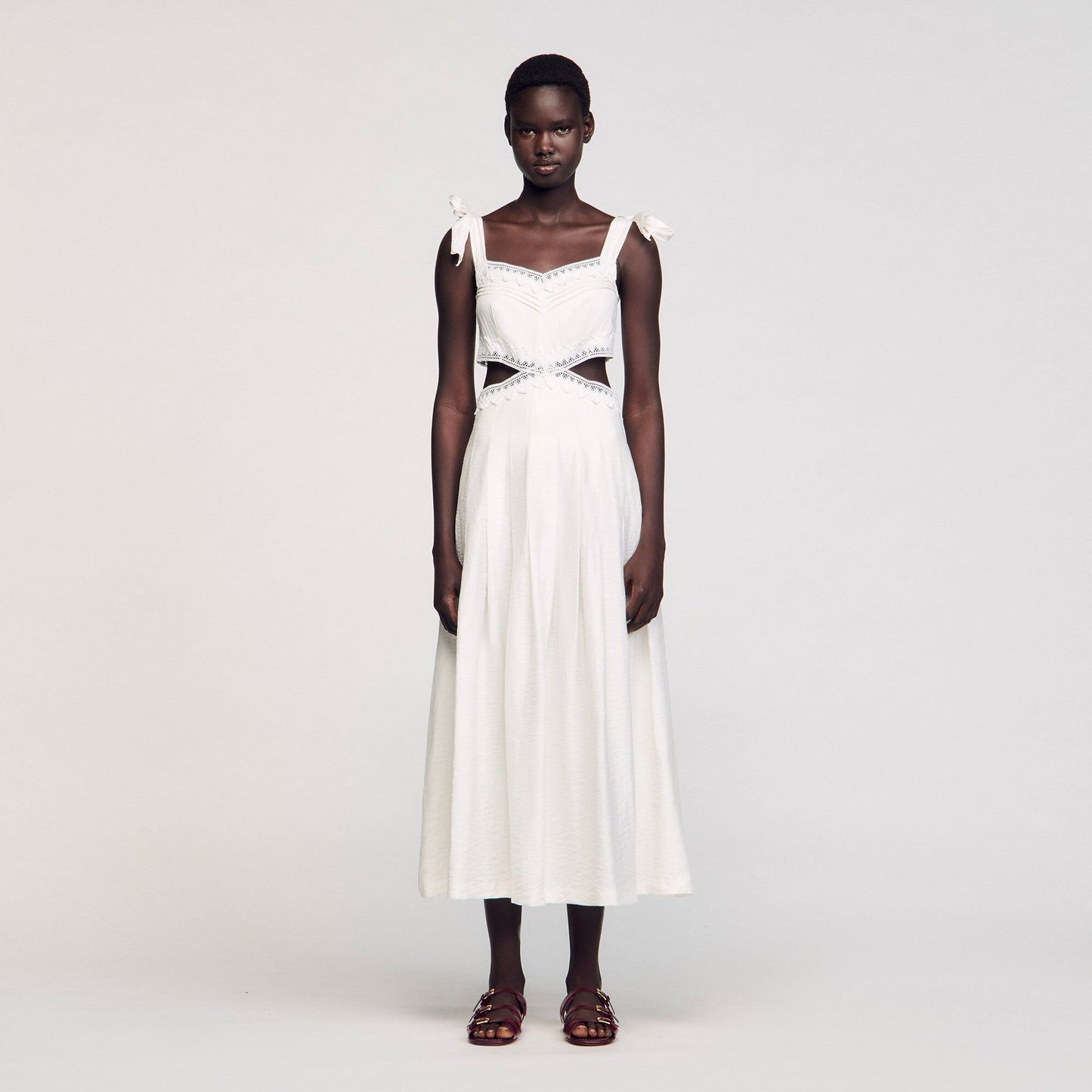 Sandro Lace trim maxi dress White