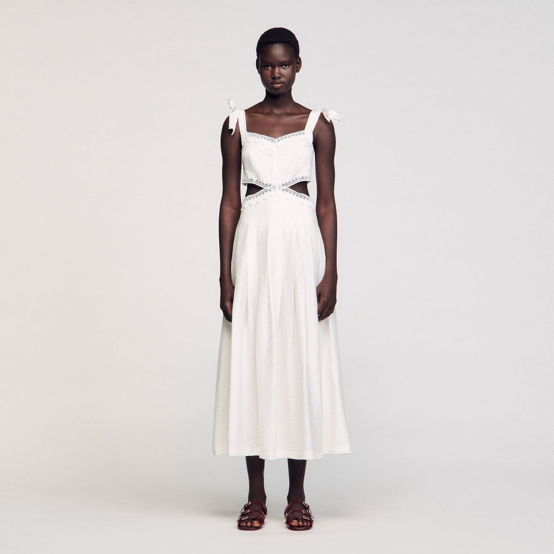 Sandro Lace trim maxi dress White