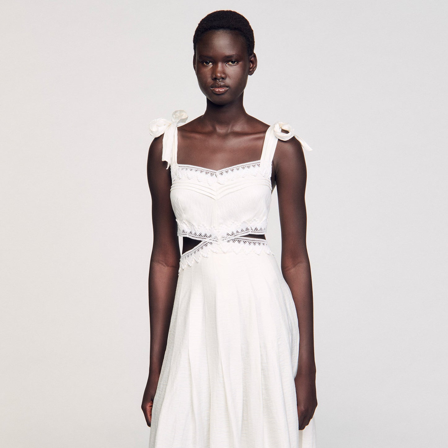 Sandro Lace trim maxi dress White