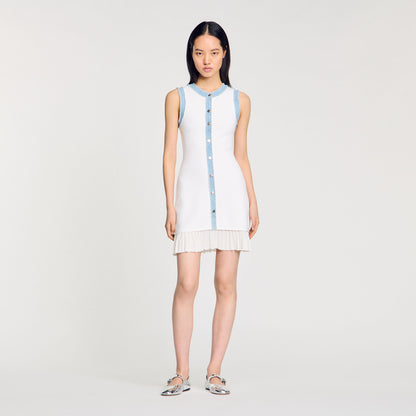 Sandro Mini knit dress with ruffles Ecru