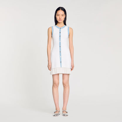 Sandro Mini knit dress with ruffles Ecru