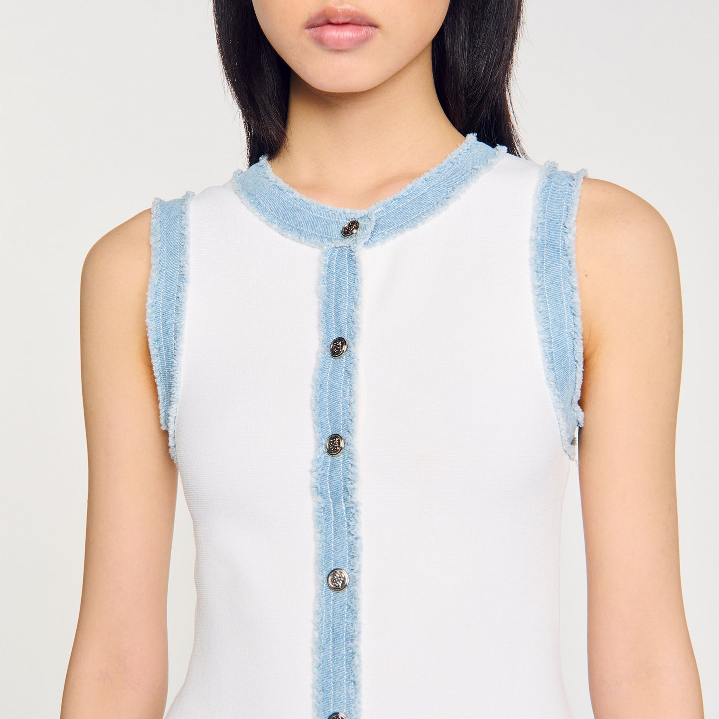 Sandro Mini knit dress with ruffles Ecru