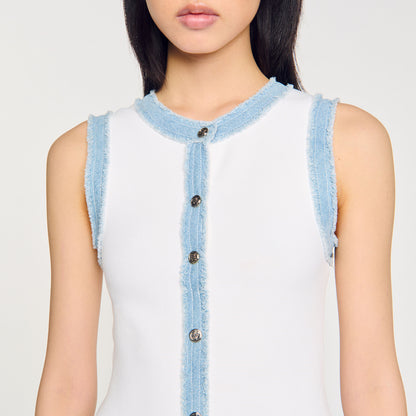 Sandro Mini knit dress with ruffles Ecru