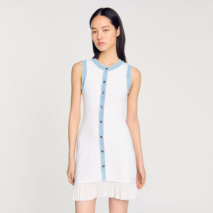 Sandro Mini knit dress with ruffles Ecru
