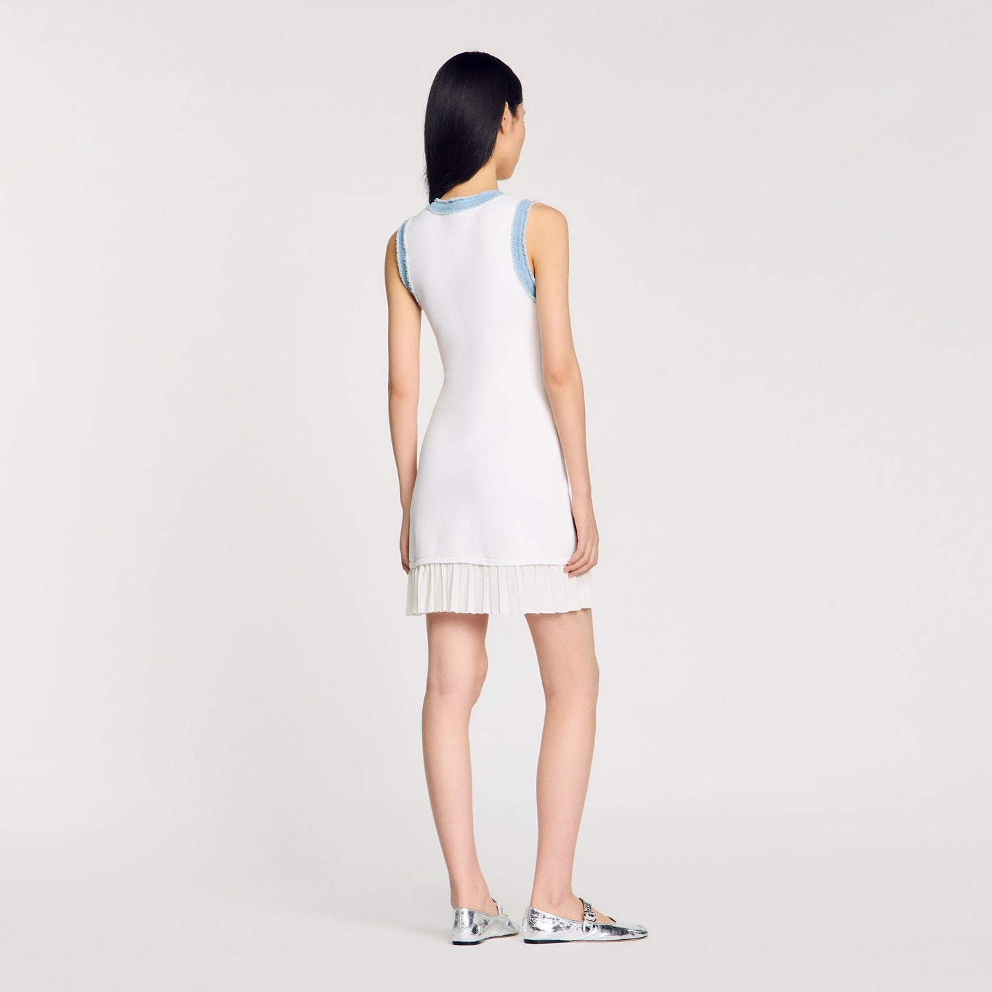 Sandro Mini knit dress with ruffles Ecru