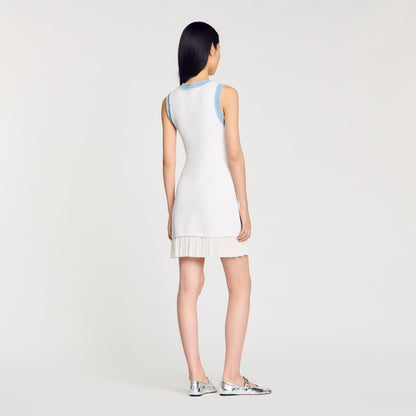 Sandro Mini knit dress with ruffles Ecru