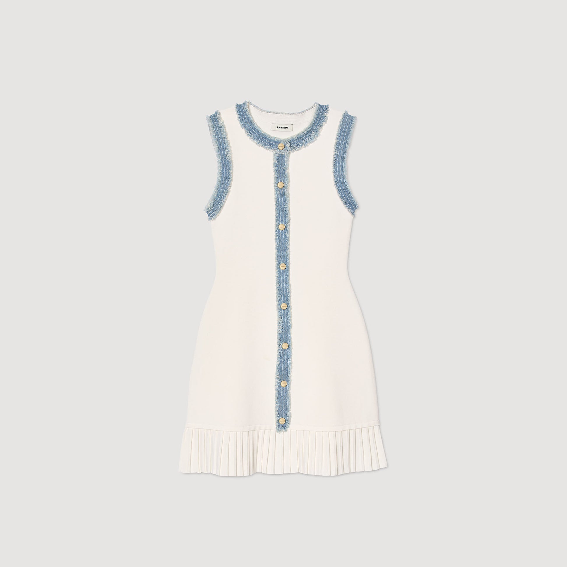 Sandro Mini knit dress with ruffles Ecru