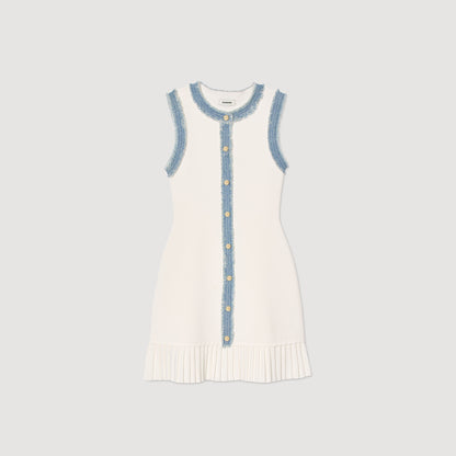 Sandro Mini knit dress with ruffles Ecru