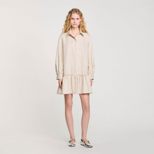 Sandro Rhinestone striped shirt dress Khaki / Pink