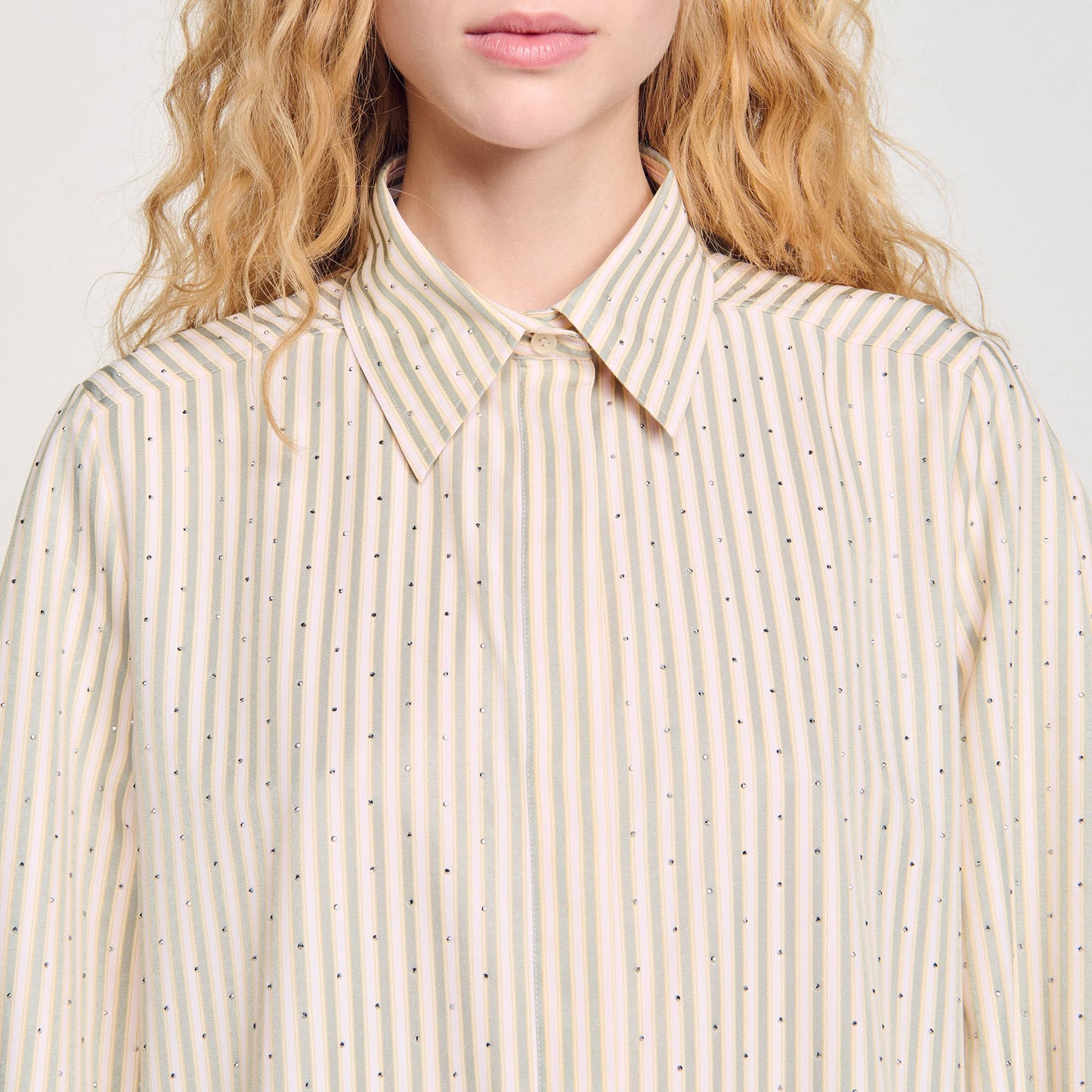 Sandro Rhinestone striped shirt dress Khaki / Pink