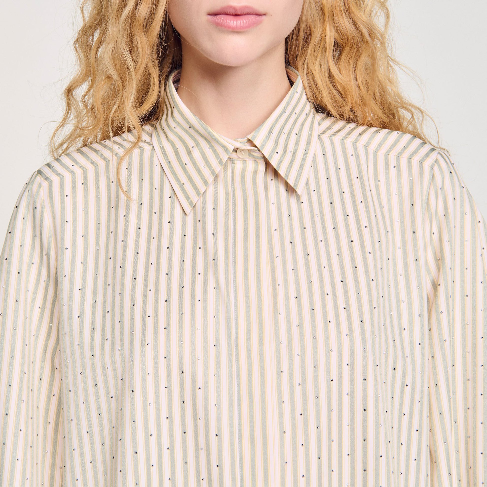 Sandro Rhinestone striped shirt dress Khaki / Pink