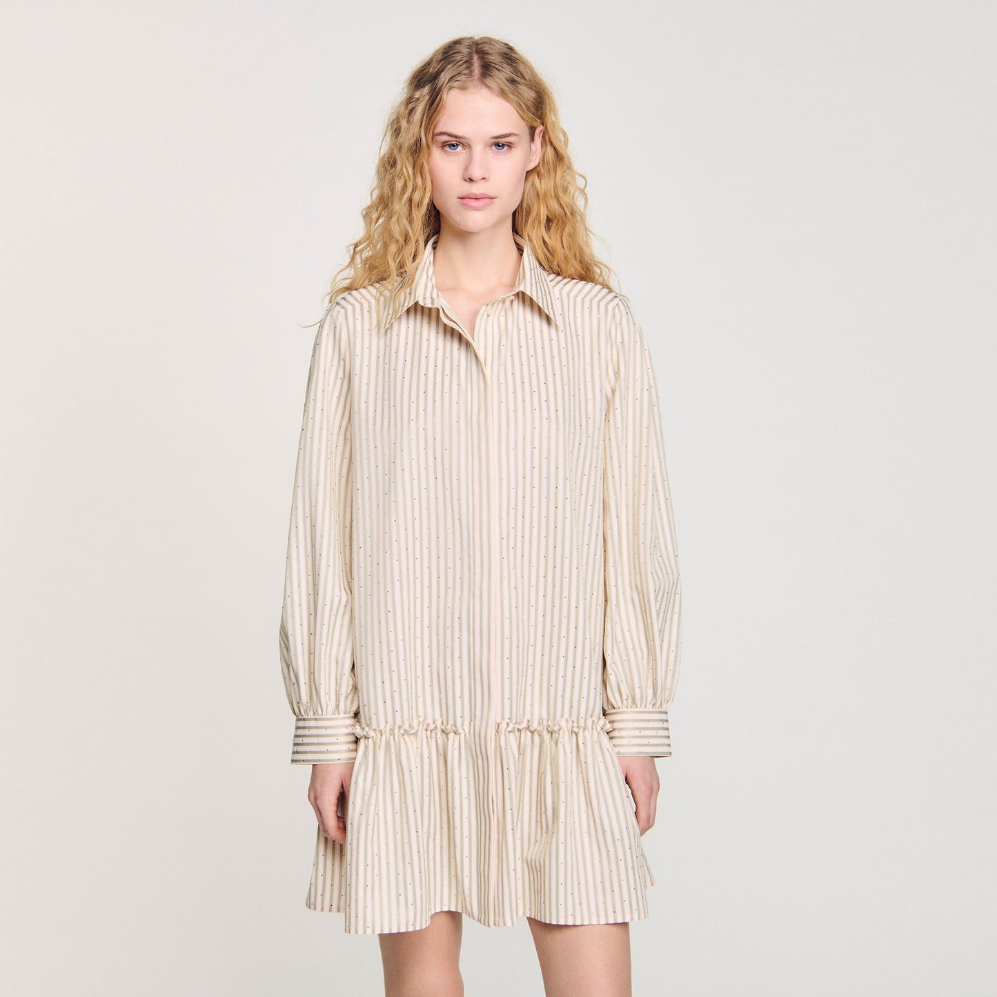 Sandro Rhinestone striped shirt dress Khaki / Pink