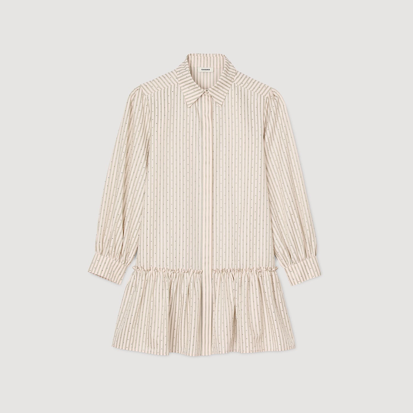 Sandro Rhinestone striped shirt dress Khaki / Pink