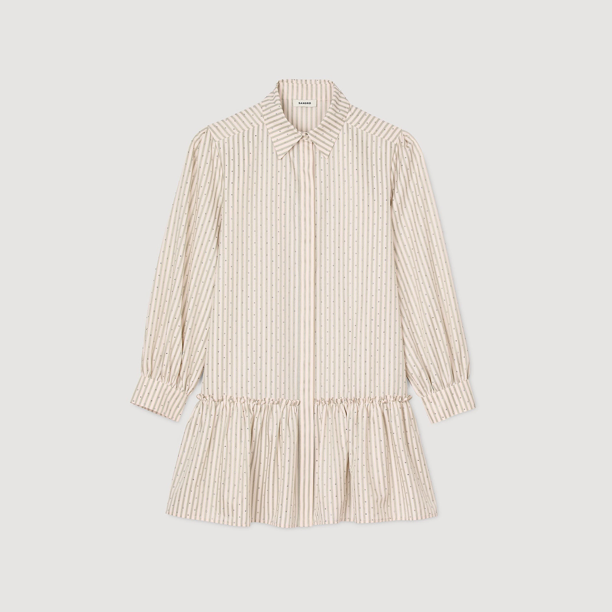 Sandro Rhinestone striped shirt dress Khaki / Pink