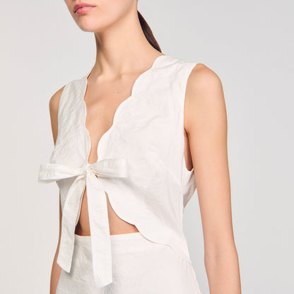 Sandro Crinkled maxi dress with bow Ecru