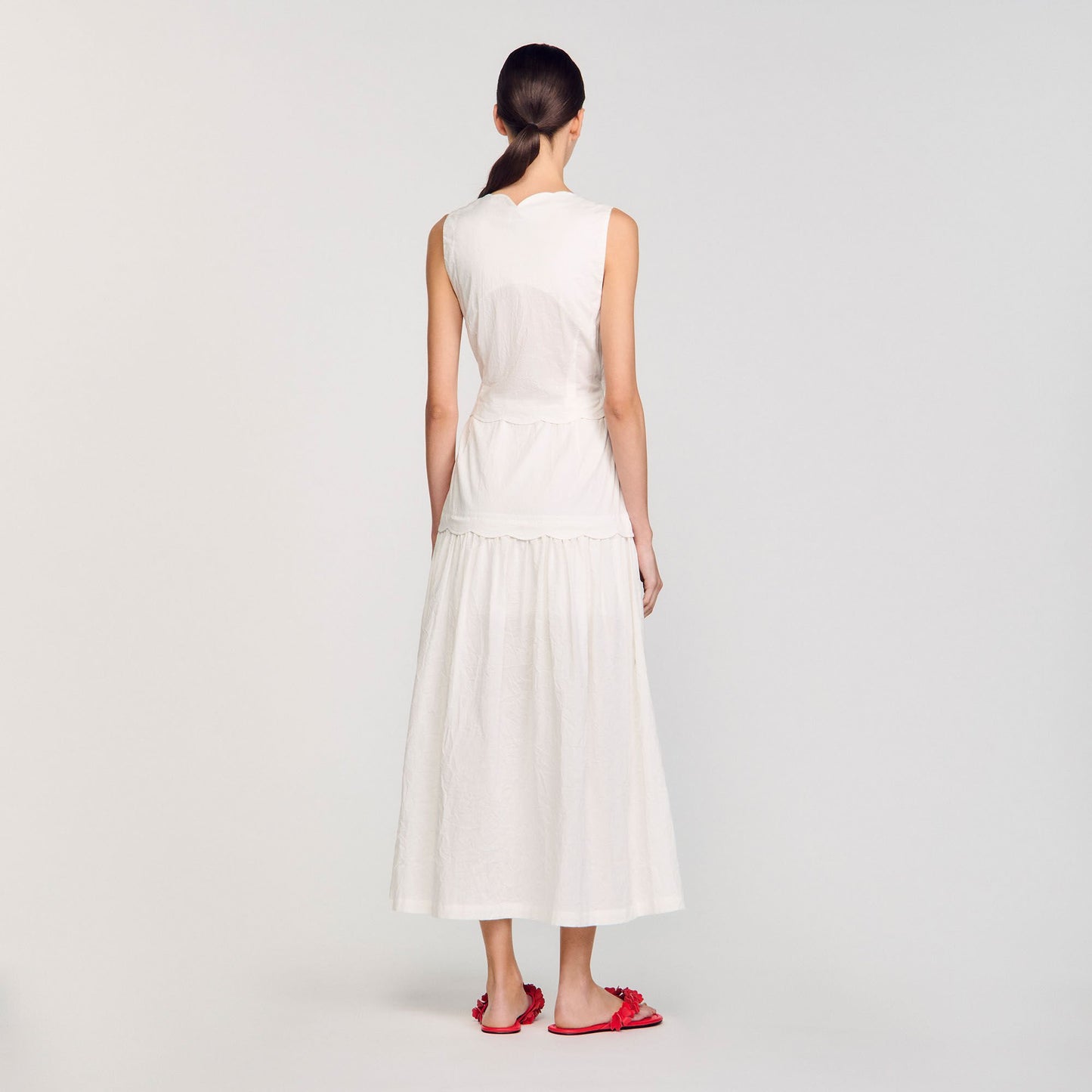 Sandro Crinkled maxi dress with bow Ecru