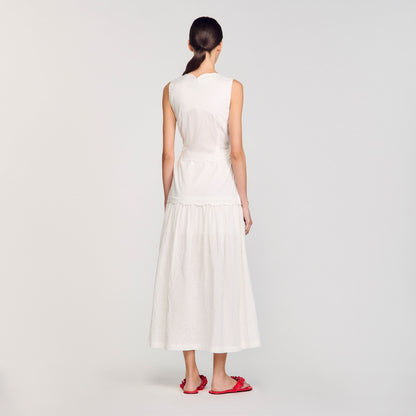 Sandro Crinkled maxi dress with bow Ecru