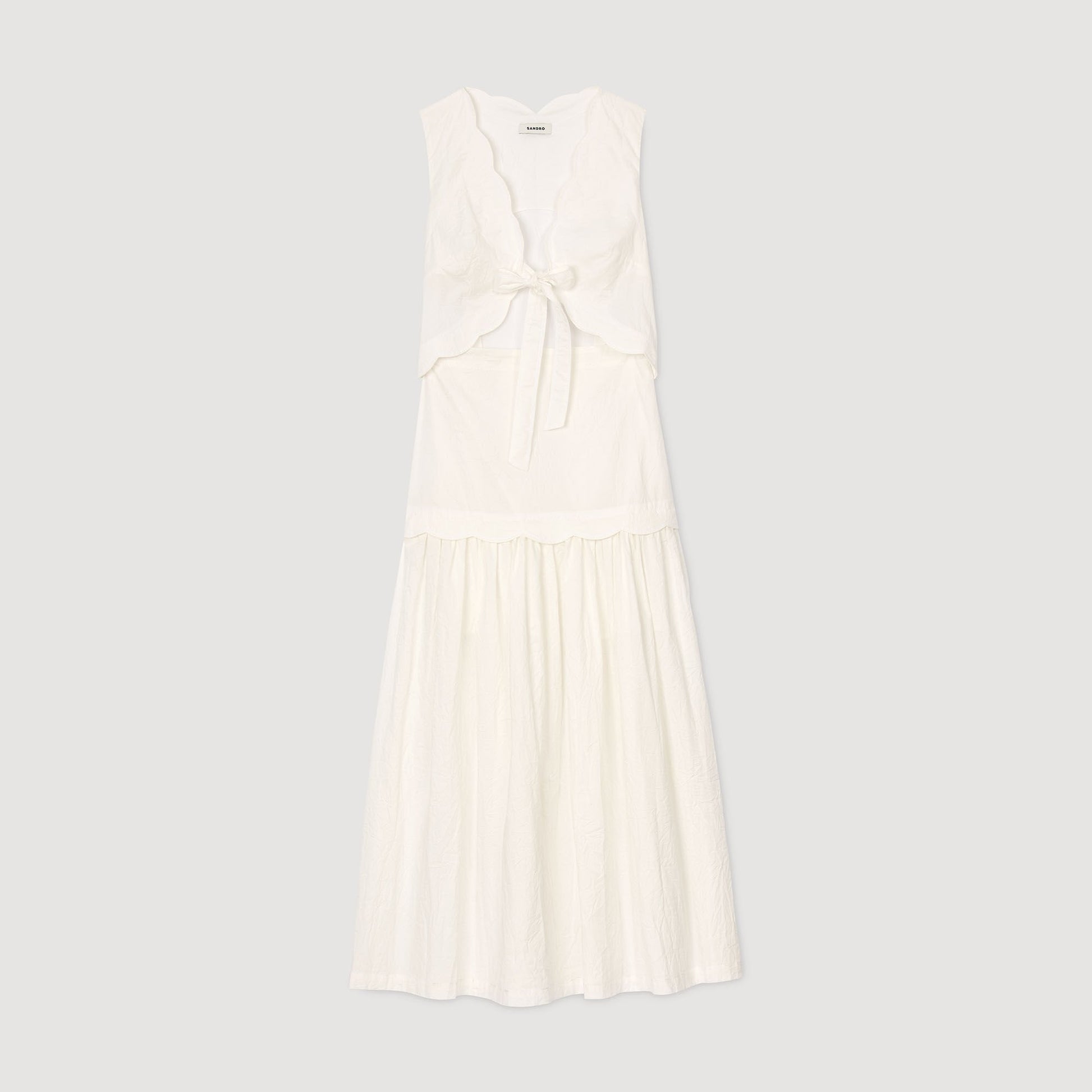 Sandro Crinkled maxi dress with bow Ecru