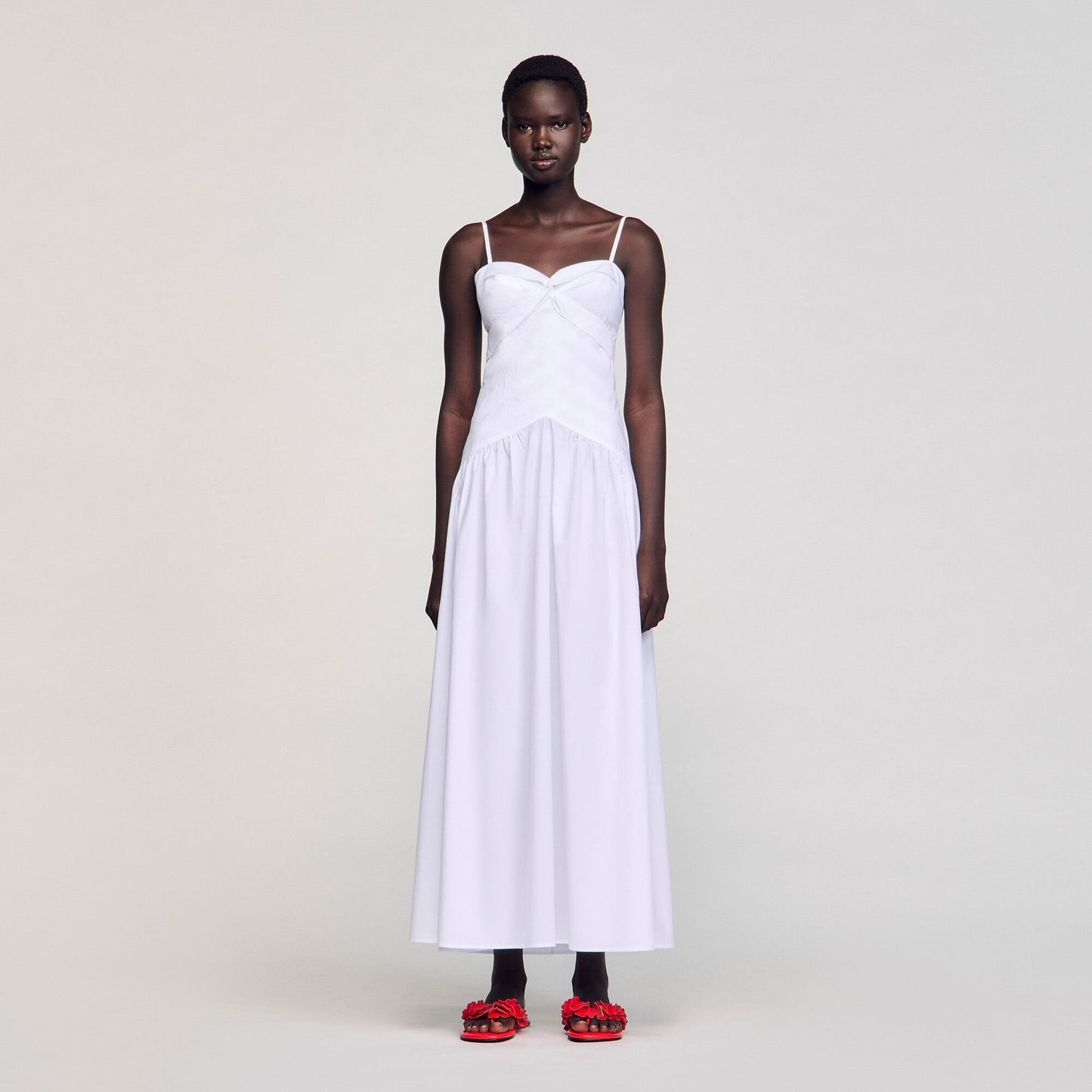 Sandro Draped bustier maxi dress White