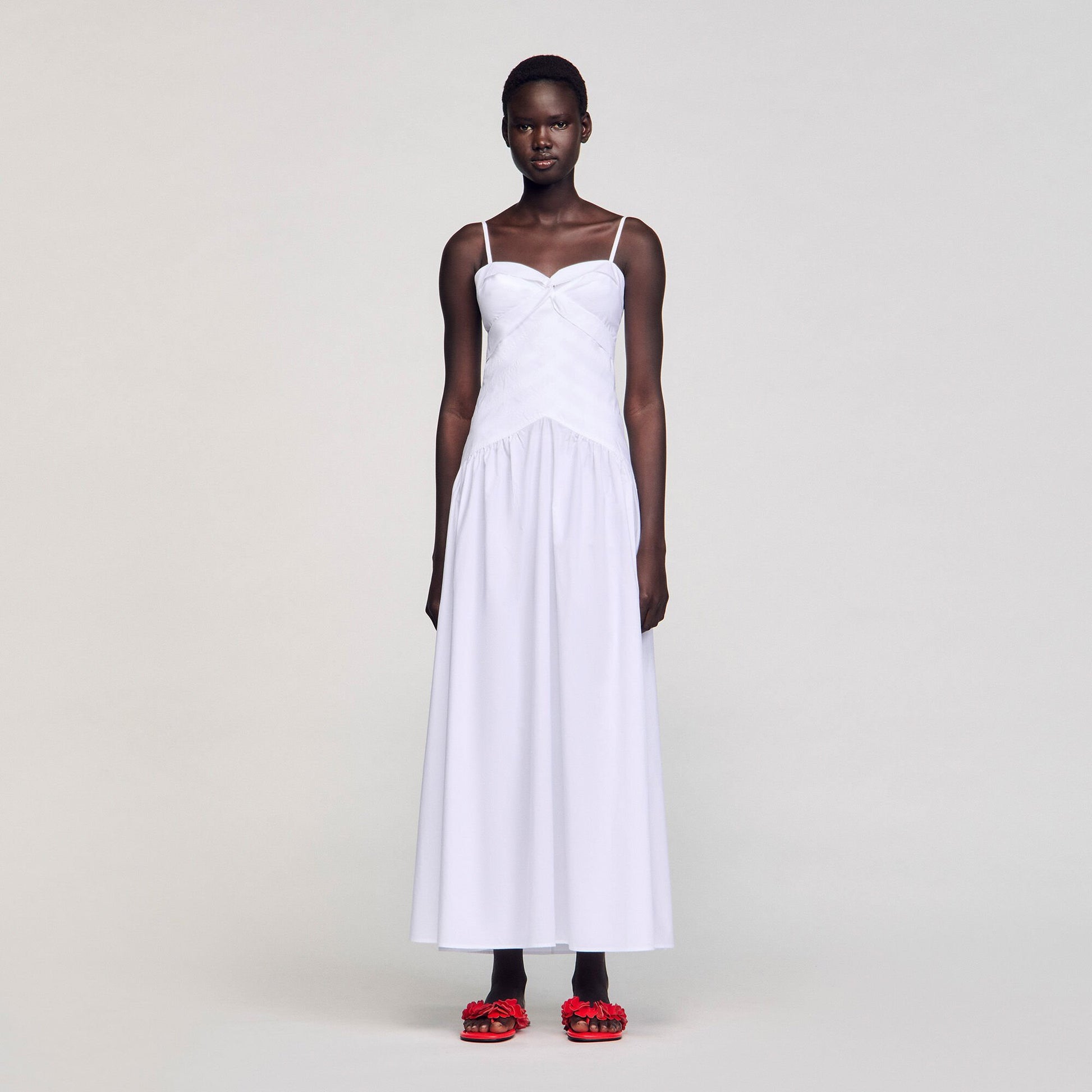 Sandro Draped bustier maxi dress White
