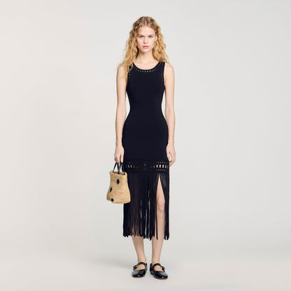 Sandro Fringed knit dress Black