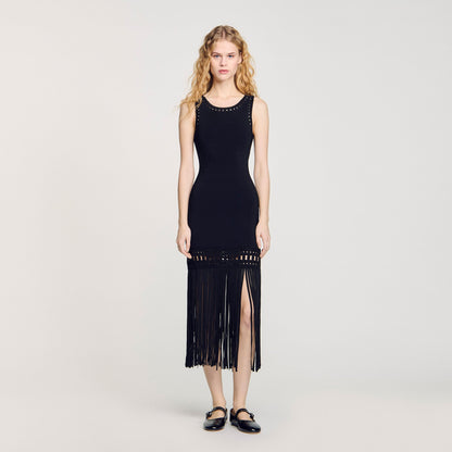 Sandro Fringed knit dress Black