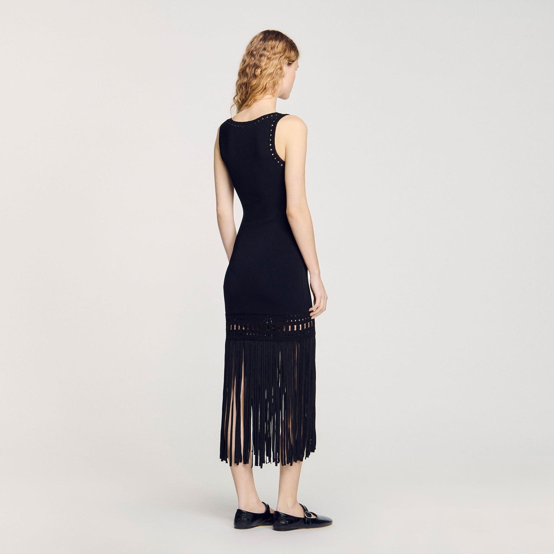 Sandro Fringed knit dress Black