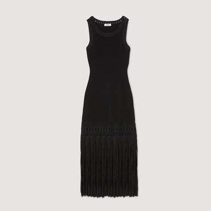 Sandro Fringed knit dress Black