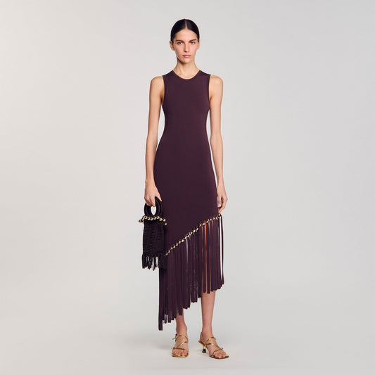 Sandro Fringed and beaded maxi dress Brown