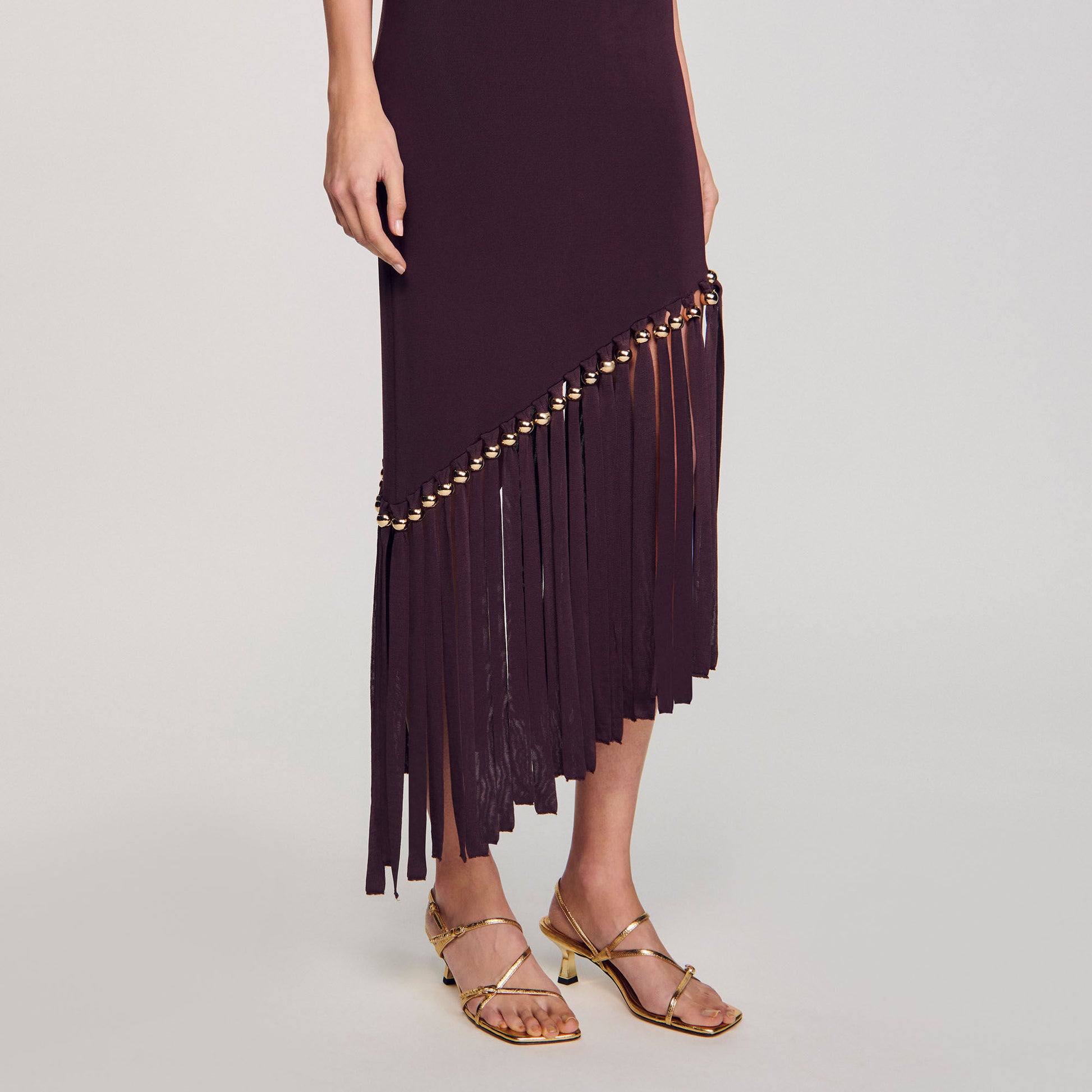 Sandro Fringed and beaded maxi dress Brown