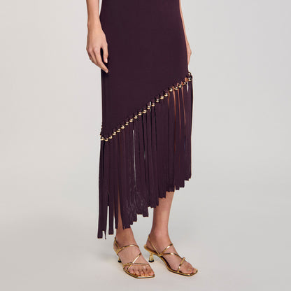 Sandro Fringed and beaded maxi dress Brown