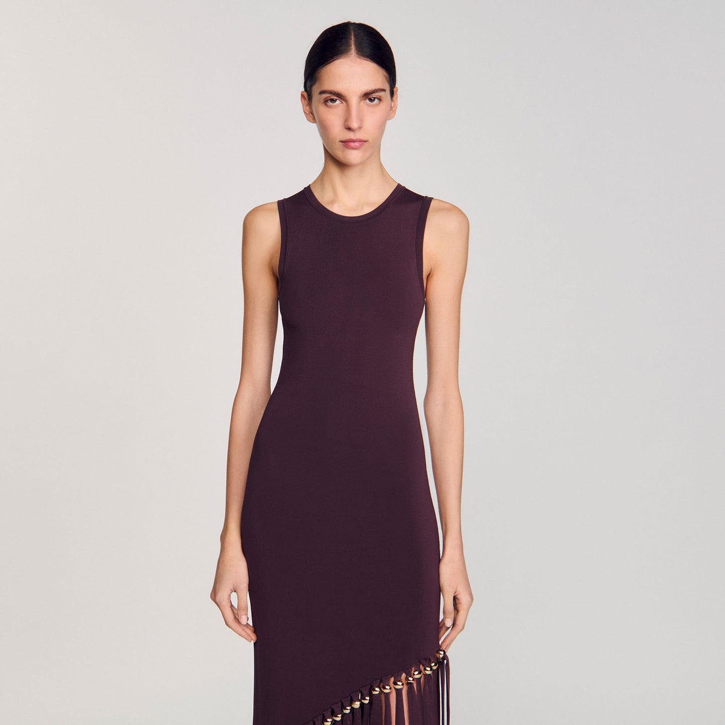 Sandro Fringed and beaded maxi dress Brown