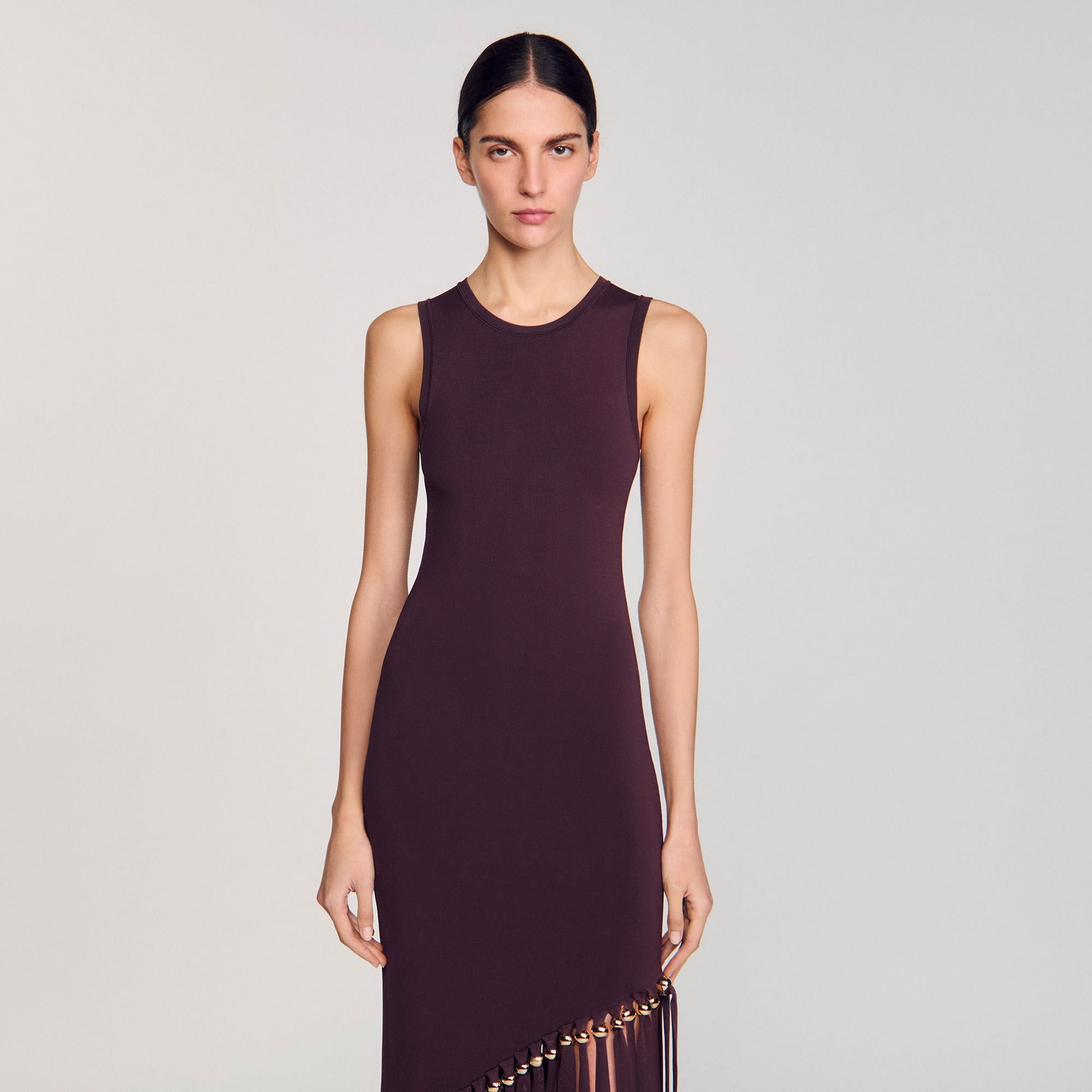 Sandro Fringed and beaded maxi dress Brown