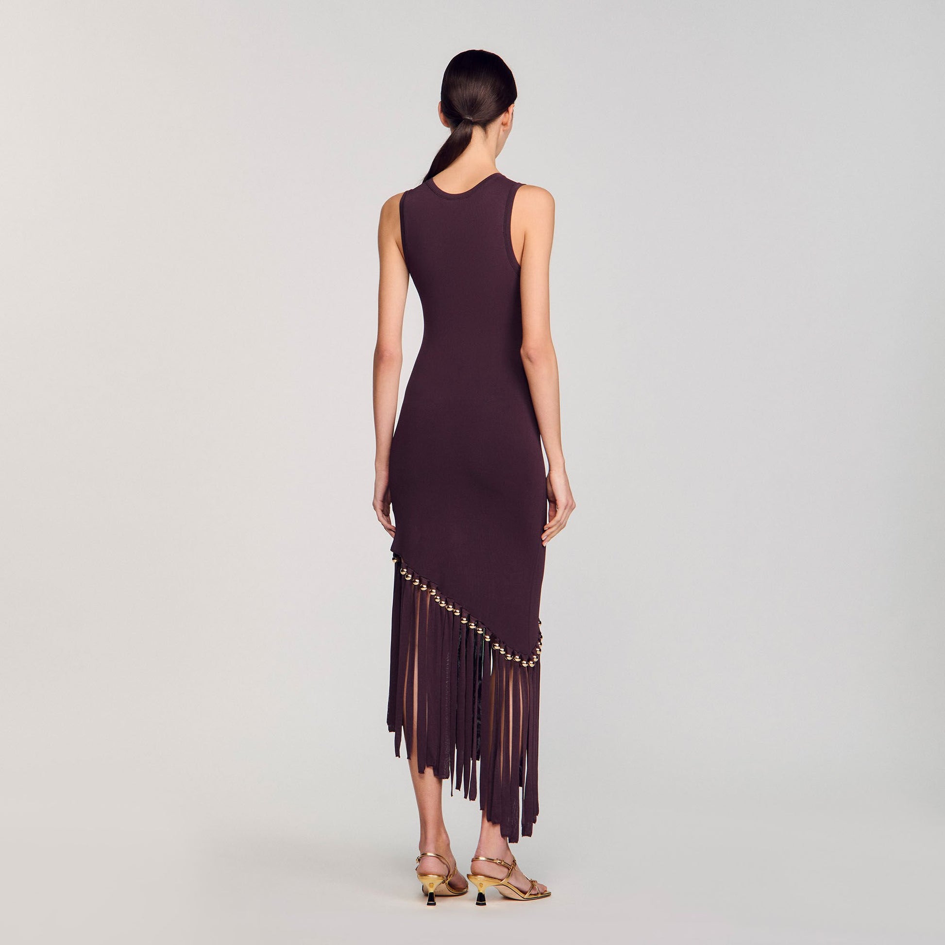 Sandro Fringed and beaded maxi dress Brown