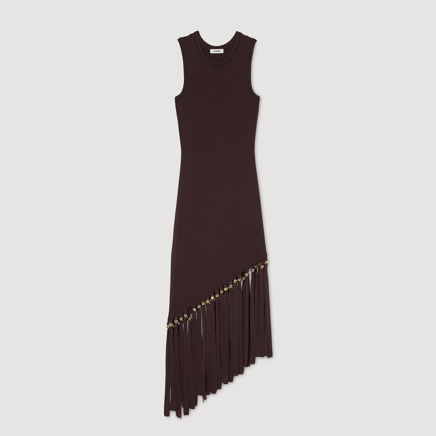 Sandro Fringed and beaded maxi dress Brown