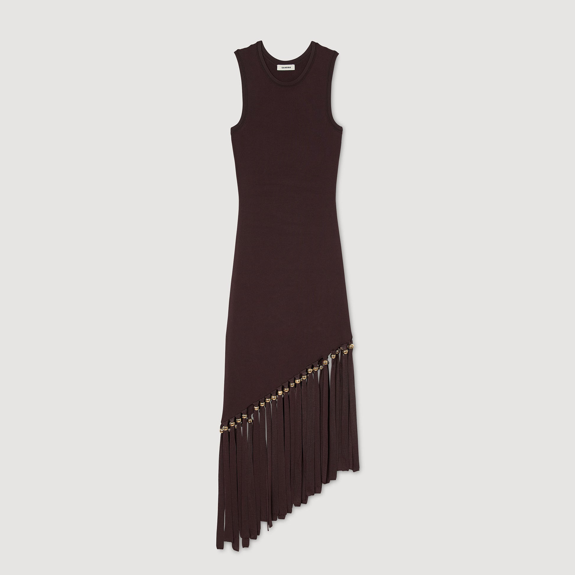 Sandro Fringed and beaded maxi dress Brown