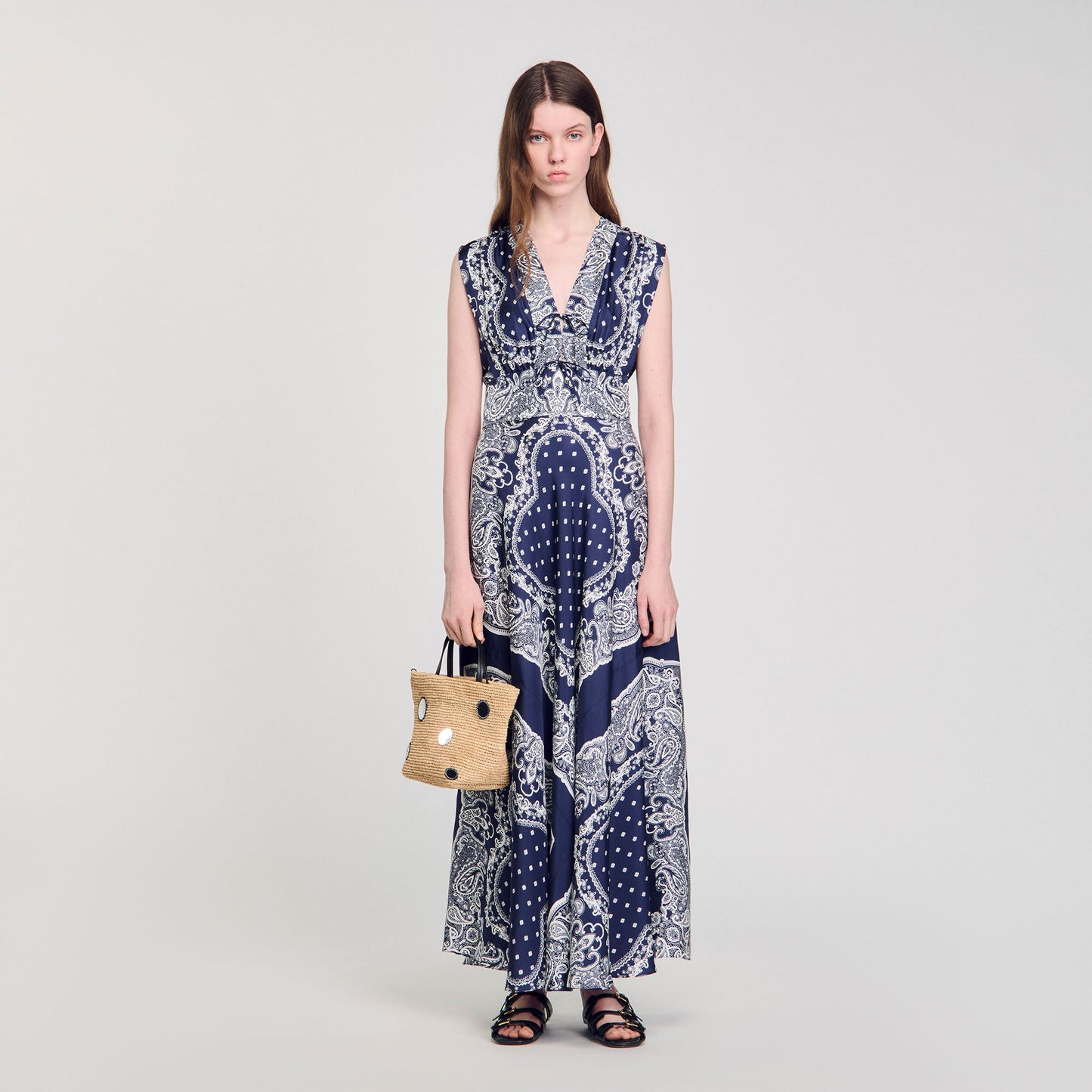 Sandro Bandana-print maxi dress Blu / White
