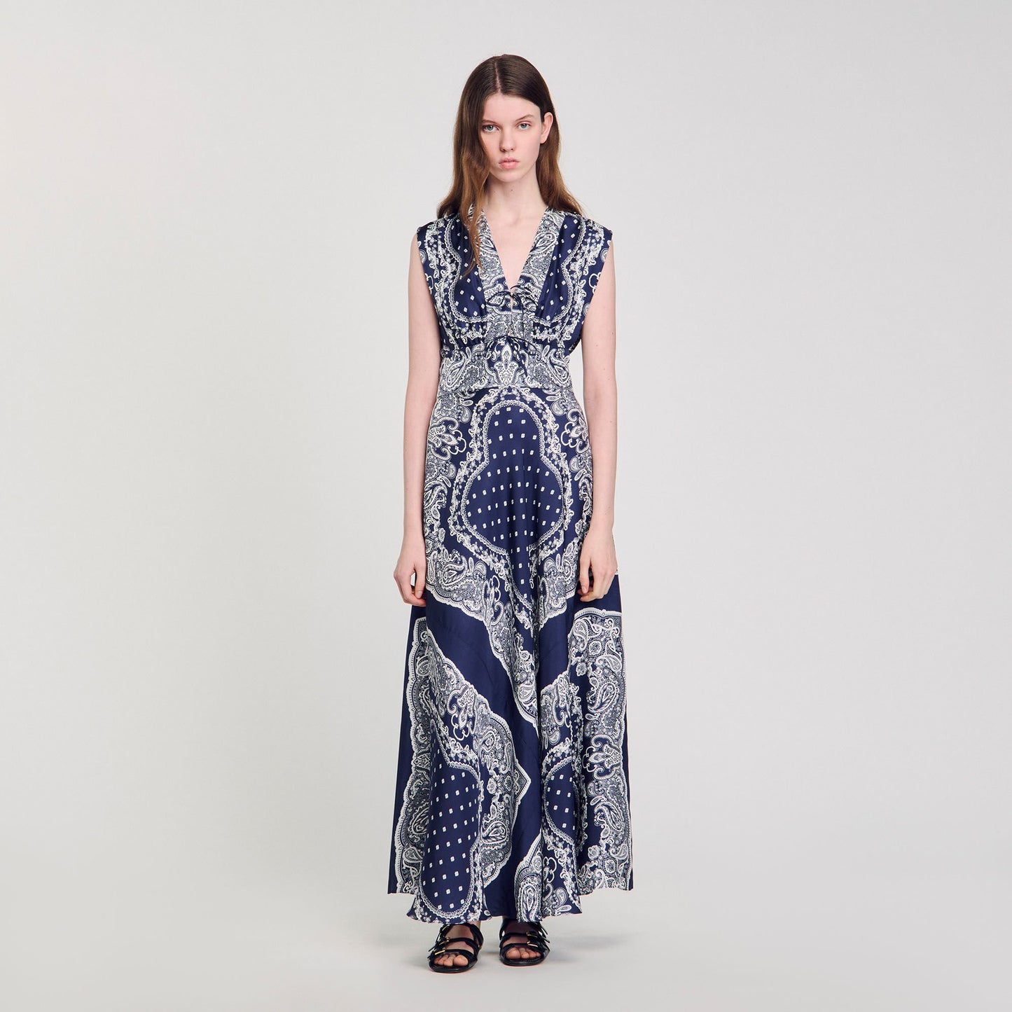 Sandro Bandana-print maxi dress Blu / White