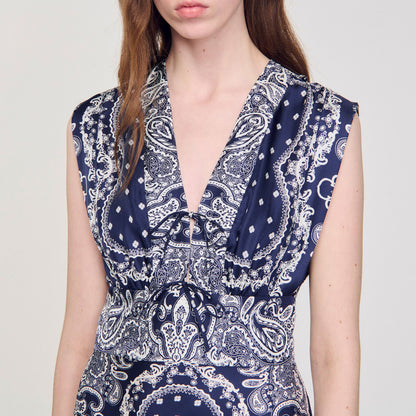 Sandro Bandana-print maxi dress Blu / White
